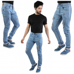Denim Vistara Men's Torn Slim Fit Sky Blue Jeans