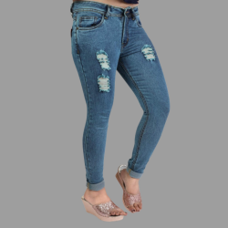 Denim Vistara Women's Torn Slim Fit Blue Colored Jeans