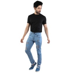 Denim Vistara Men's Torn Slim Fit Sky Blue Jeans