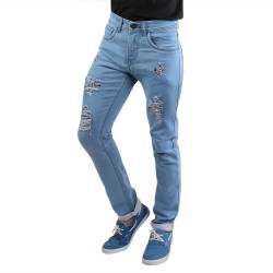 Denim Vistara Men's Torn Slim Fit Sky Blue Jeans