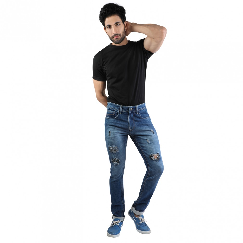 Surplus Jeans - Denim Vistara Men's Torn Slim Fit Blue Jeans