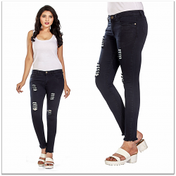 Denim Vistara Women's Torn Slim Fit Black Colored Jeans