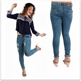 Denim Vistara Women's Torn Slim Fit Blue Colored Jeans