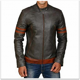 Royal Spider - Men Grey Black Pure Leather Jacket