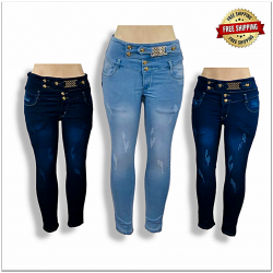 Women 4 Button High Waist Skinny Torn Jeans