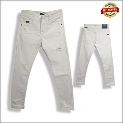 Men White Stretchable Ripped Jeans DS102