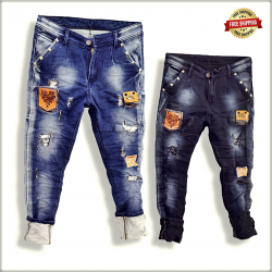 Mens Funky Patch Denim Jeans GTU0041