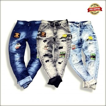Buy Men Funky Ankle Length Patch Denim Jeans VWholesale Rs. 499 India.