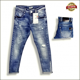 Distressed Stretchable Men Blue Jeans