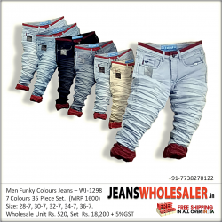 Men Wrinkled Funky Colour Jeans Wholesale