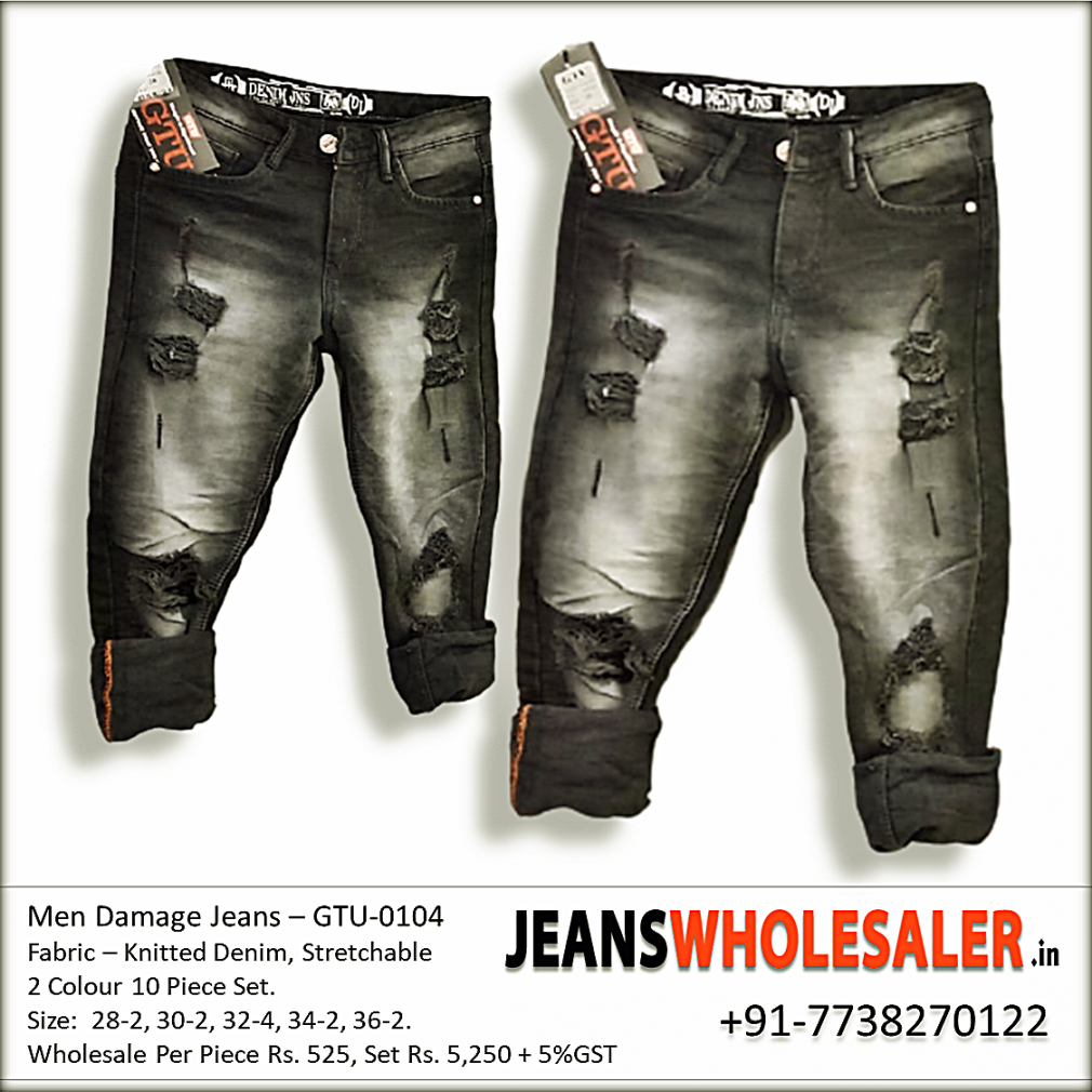 B2b Men Black Damage Jeans wholesale