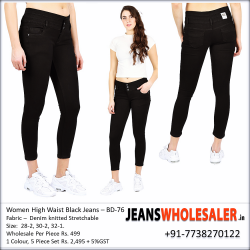 Women High Waist Black Jeans BD76