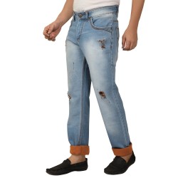 Dnim Vistara Men's Ice Blue Torn Jeans