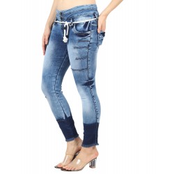 Women Ankle Length Jeans With Two Buttons BD3673