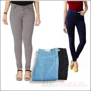 Women Dusty Colour High Waist Jeans