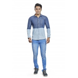 Men Blue Faded Casual Denim Shirt