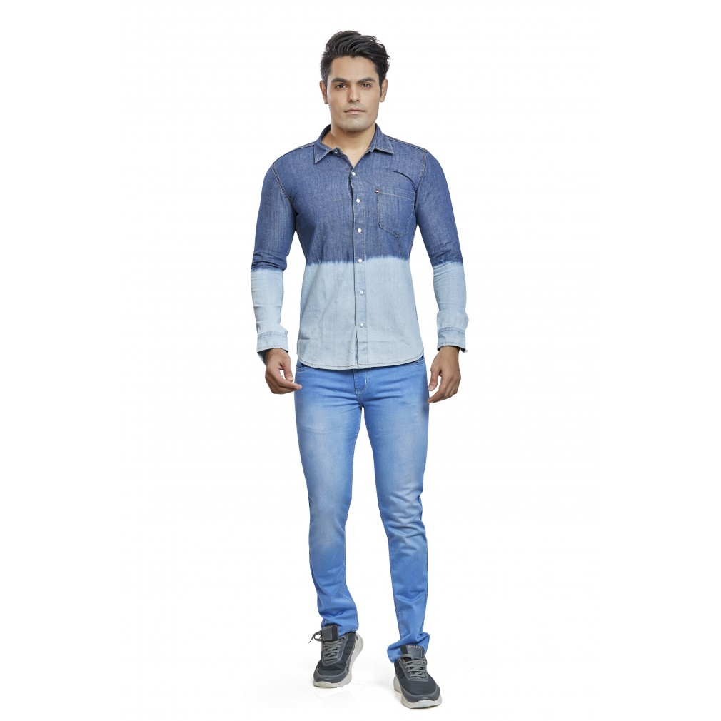 Buy Wholesale Royal Spider Men Blue Faded Casual Long Sleeves Shirts