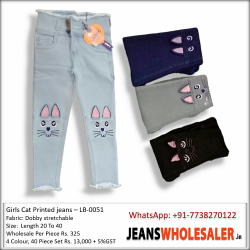 Girls Cat Printed jeans LB-0051