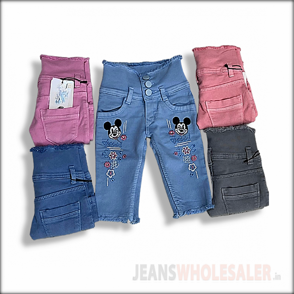 Buy Wholesale Girls Blue Embroidered Jeans Capri - Jeans for Girls