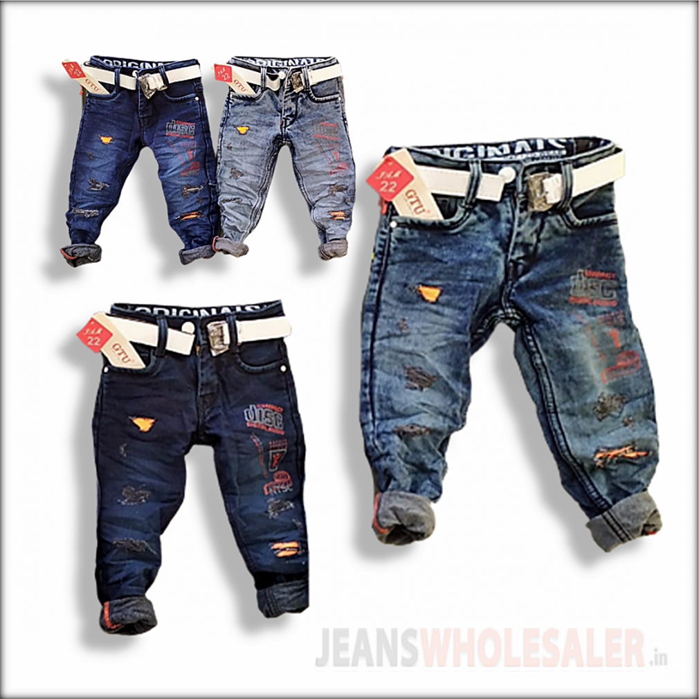 Buy Jeans For Boys And Kids With Elastic Waist And Ripped Pattern – Mumkins