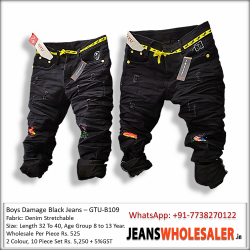 Boys Black Damage Jeans