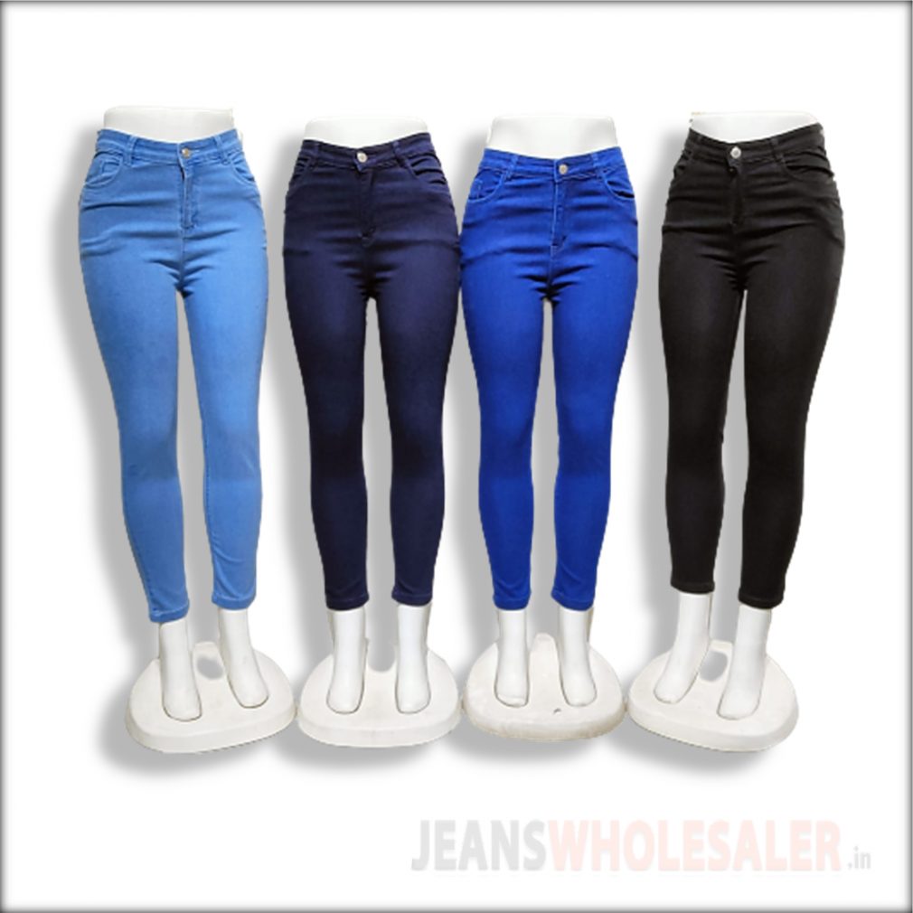 Buy Women's Solid Blue Denim Pencil Pants Online | Go Colors
