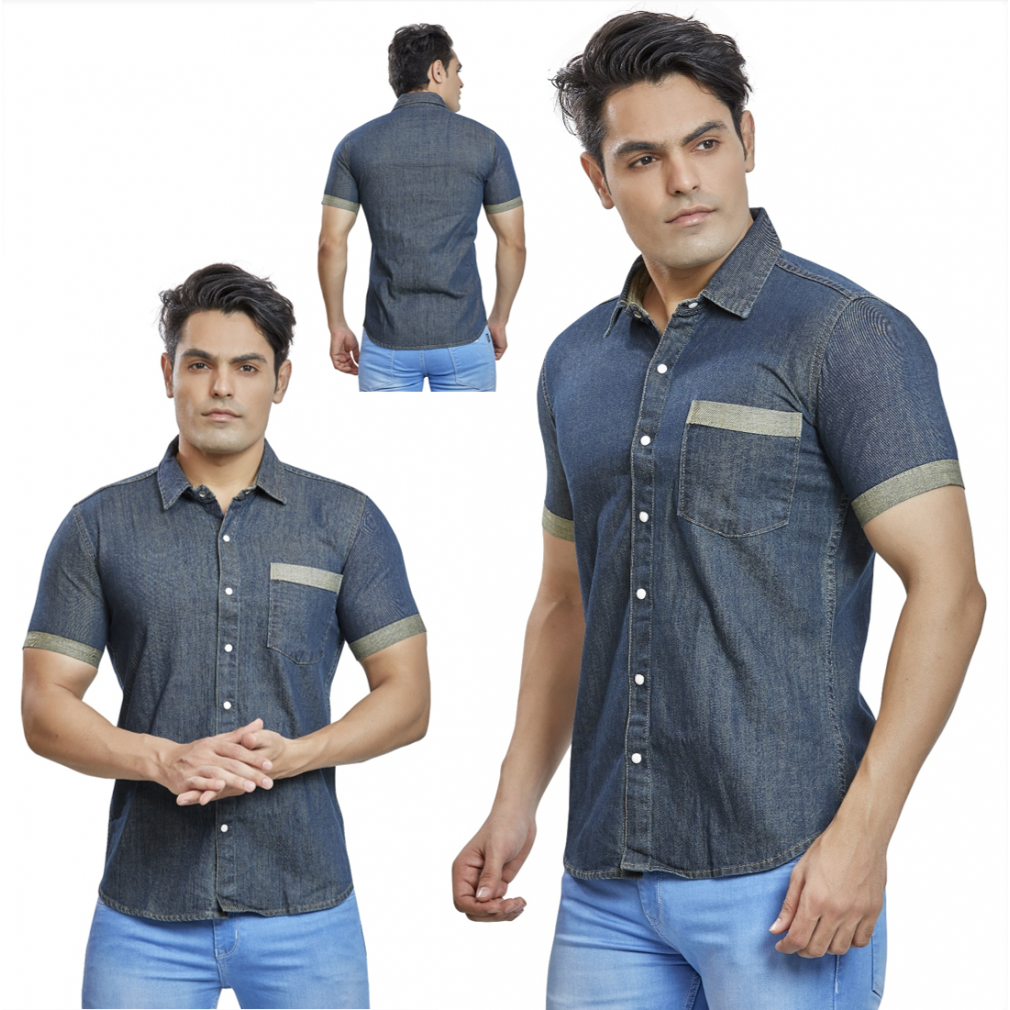 Buy 18+_024_DENIM SHIRT Men's Denim Cutaway Collar Slim Fit Half Sleeve  Casual Shirt Blue 5X-Large Online at Best Prices in India - JioMart.