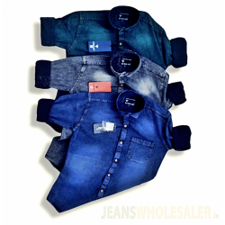 Men Blue Slim Fit Faded Casual Denim Shirt WT2041