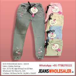 Girls Dusty Colour Embroidery  jeans