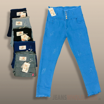 Women 4 Button Damage Jeans LB0103