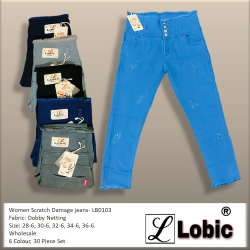 Women 4 Button Damage Jeans