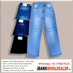 Women Torn Wide Leg Jeans 