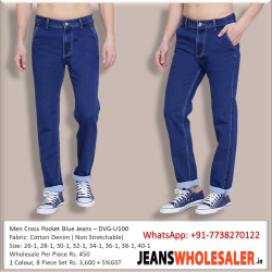 Men Cross Pocket Blue Jeans