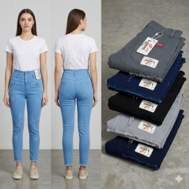Women 4 Button Damage Jeans LB0103