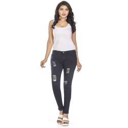 Denim Vistara Women's Torn Slim Fit Black Colored Jeans