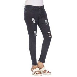 Denim Vistara Women's Torn Slim Fit Black Colored Jeans