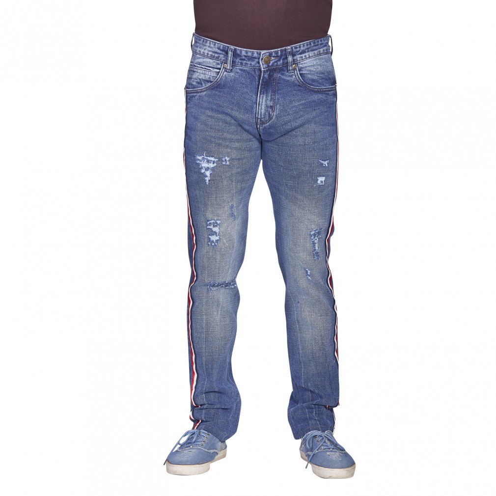 Men tape detail deals ripped jeans